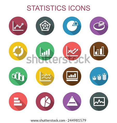 statistics long shadow icons, flat vector symbols