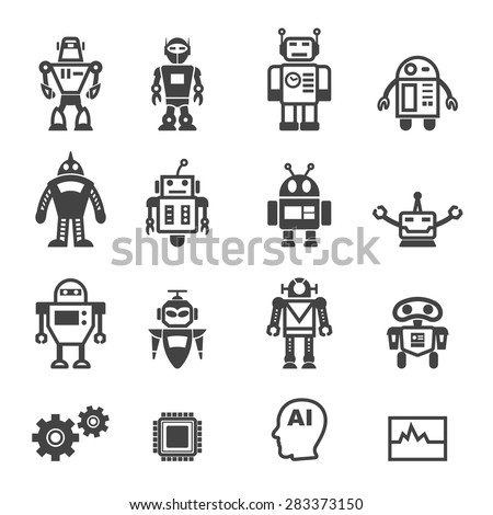 robot icons, mono vector symbols