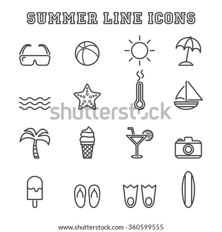 summer line icons, mono vector symbols