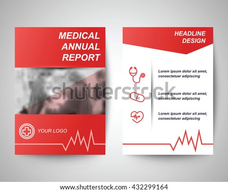 red medical annual report abstract flyer layout template, brochure background, leaflet with cover, vector design in a4 size for business