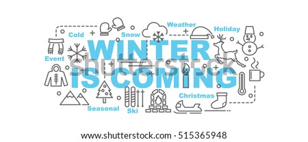 winter is coming vector banner design concept, flat style with thin line art 