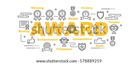 award vector banner design concept, flat style with thin line art icons on white background
