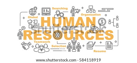 human resources vector banner design concept, flat style with thin line art icons on white background
