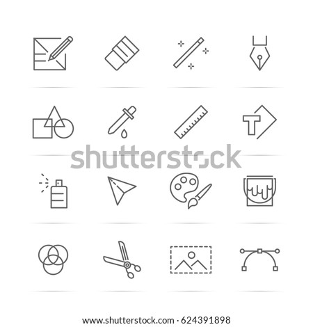 graphic design tools vector line icons, minimal pictogram design, editable stroke for any resolution