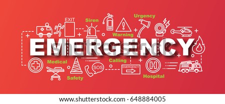 emergency vector trendy banner design concept, modern style with thin line art emergency icons on gradient colors background
