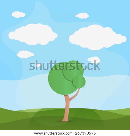 Vector field landscape illustration with a tree