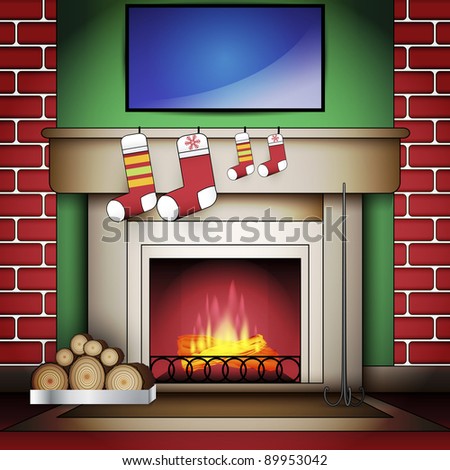 Beautiful Home Interior with Fireplace Socks and Blank board on