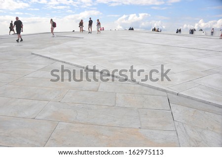 OSLO, NORWAY - AUGUST 17: View from the top of the National Oslo Opera House on August 17, 2012 in Oslo, Norway, Oslo Opera House was opened on April 12, 2008.
