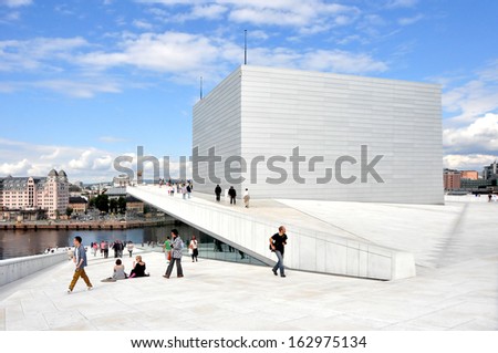 OSLO, NORWAY - AUGUST 17: View on a side of the National Oslo Opera House on August 17, 2012 in Oslo, Norway, Oslo Opera House was opened on April 12, 2008.
