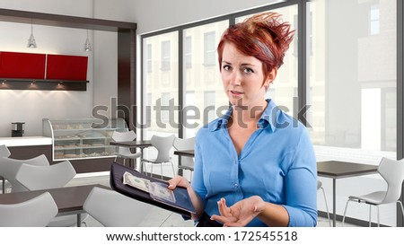 young red head waitress fed up with her job