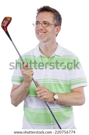 middle-aged man staying healthy and active by playing golf