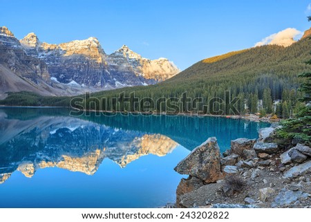 Moraine Lake is a glacially-fed lake in Banff National Park. When it is full, it reflects a distinct shade of blue.