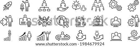 Business Startup Management Teamwork strategy Employee line  icons set