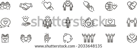 Friendship partnership handshake and love line icons. 