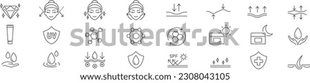 Skin care cosmetic line icons set. Vector Editable Strokes.