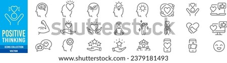 Positive thinking Psychology Friendship Partnership Peace Charity editable stroke line icons collection vector