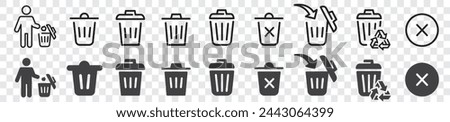 Delete icon set. delete button trash remove cancel undo throw remove editable stroke line icon collection. Vector illustration.