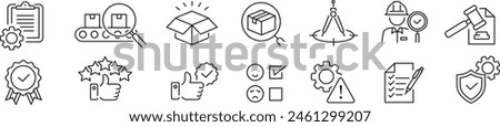 Quality control icon set. check auditin quality assurance testing evaluation spection product process. Editable stroke vector icons collection illustration.