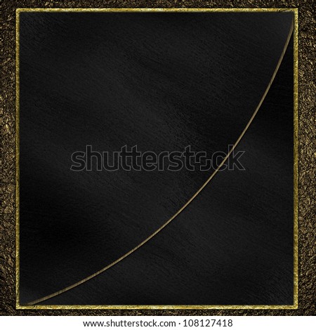 Black square with a gold border separated by a golden line on a gold background
