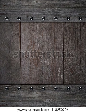 The template for the inscription. Wooden Background with wooden name plates at the edges with rivets.