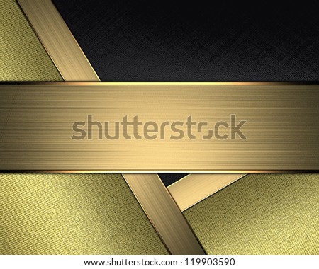 Design template. Abstract black background with inserts of gold color for writing and gold nameplate.