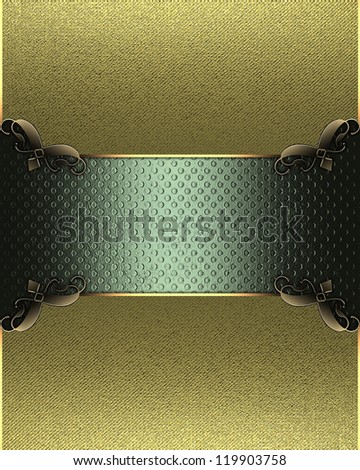 Template for writing. Gold background with a green name plate and a pattern on the edges