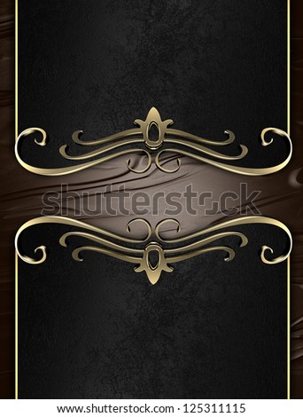 Template for writing. Black nameplate with gold ornate edges, on brown background