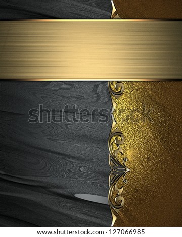 Gold plate with gold ornate edges, on black background with gold nameplate