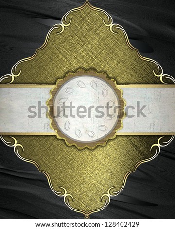 Design template - Golden rich texture, with black corners and gold trim and old white ribbon with a circle in the middle