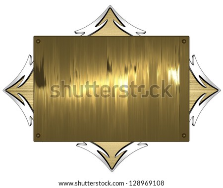 Template for writing. Gold nameplate with gold ornate edges, isolated on white background