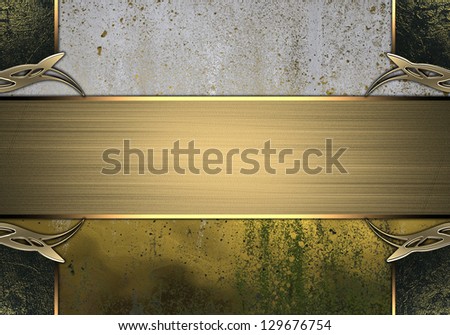 Template for design. Old concrete wall with worn gold