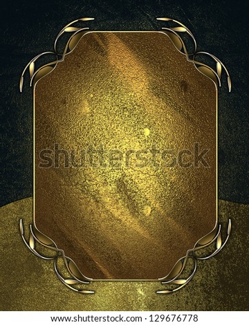 Template for inscription. Abstract dark golden background, with a gold plate and an ornament on edges