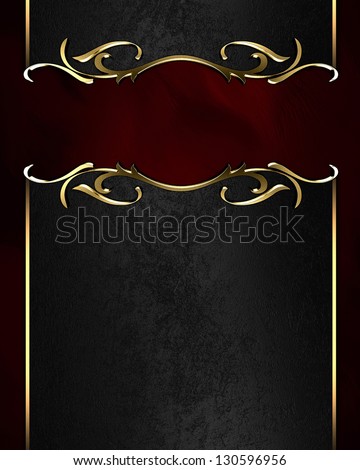 Template for writing. Black name plate with gold ornate edges, on red background