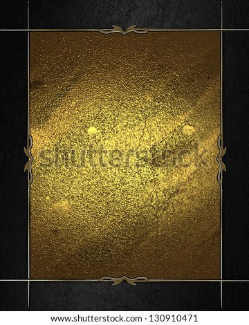 Template for inscription. Black background with gold edges and beautiful plate with gold trim