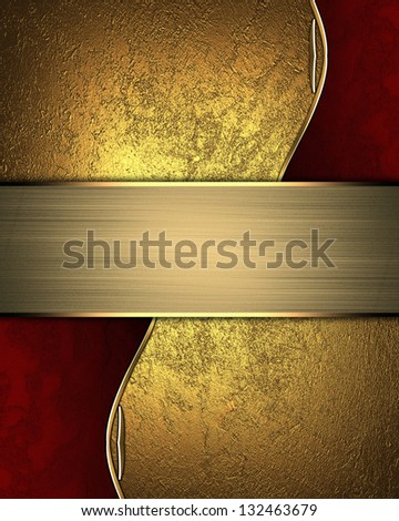 Abstract yellow texture with red inlays with gold trim and gold plate. Template for design