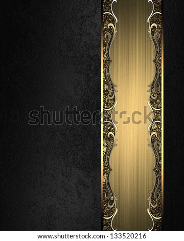 Template for inscription. Black texture with gold name plate with gold trim