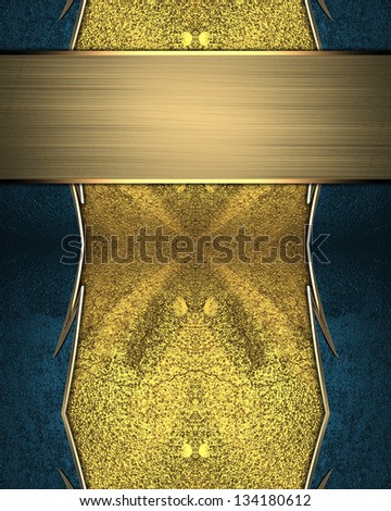 Blue background with a gold plate with a beautiful finish and yellow plate. Layout for printing, design, greeting card