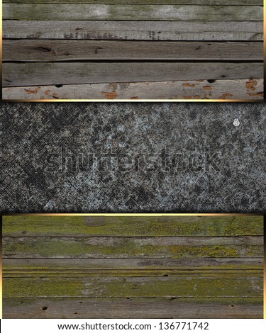 Template of wooden edges with gold trim on grunge background. Template design. Template website