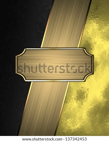 Black and gold background with a nameplate for text. Design template