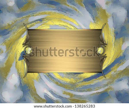 Blue spiral texture with shabby gold with gold nameplate. Design template. Design website