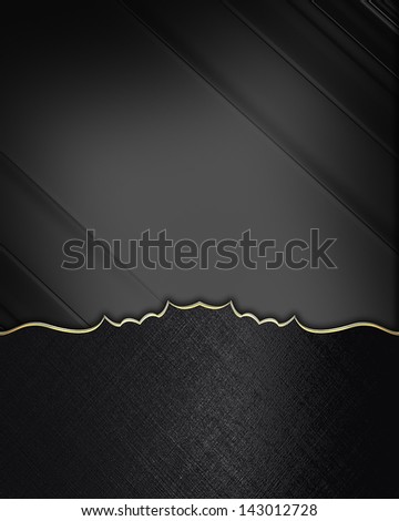 Black edges with gold trim on black background. Design element. Template
