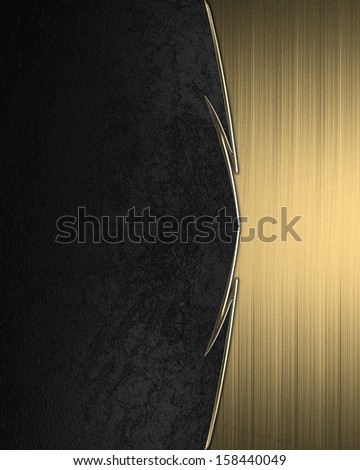 Black background with a yellow stripe with gold trim. Design element. Template for website