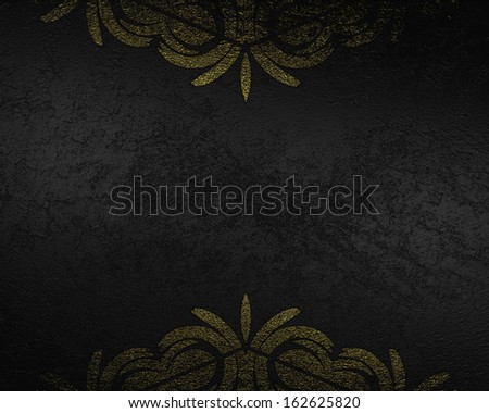 Grunge black background with gold patterns on the edges. Design template