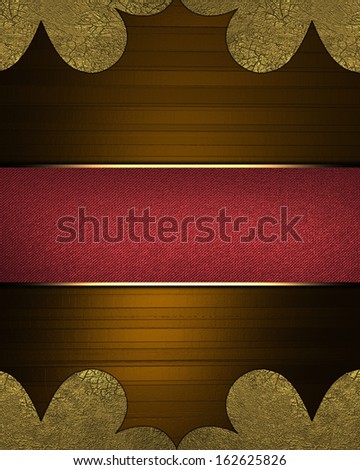 Template for inscription. Abstract brown background with gold corners with red plate