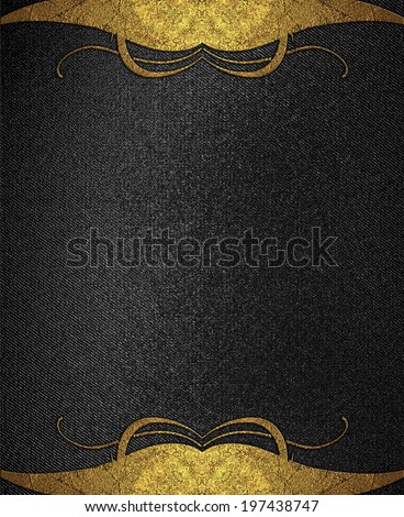 Abstract black background with frame of gold with pattern. Design template. Design site
