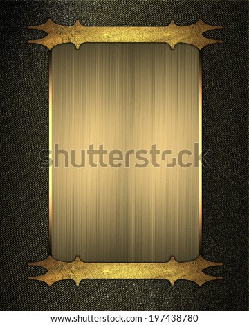 Black gold background with gold plate with patterned edges. Design template. Design site