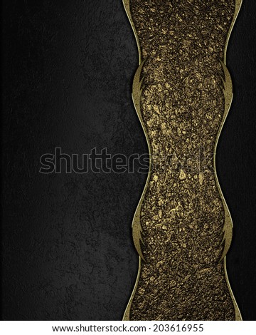 Gold ribbon with gold trim on black background. Design template. Design site