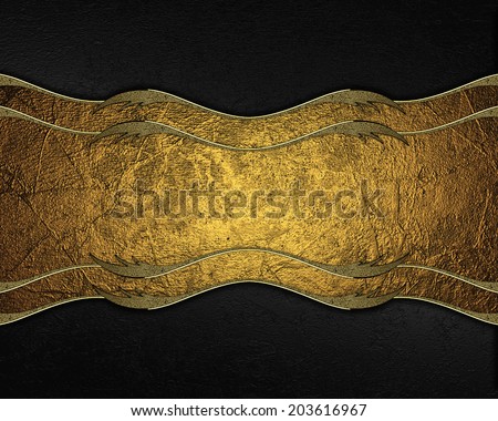 Gold ribbon with gold trim with black edge. Design template. Design site