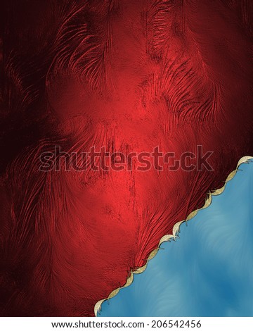 Abstract red background with a blue corner with gold trim. Design template. Design site
