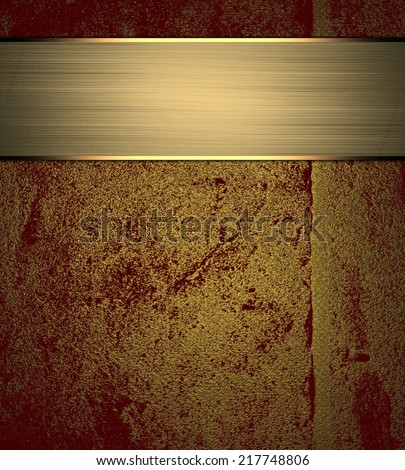 Red wall background with gold ribbon. Design template. Design site